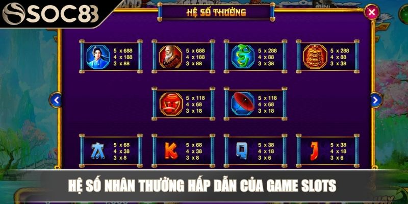 Nổ Hũ Thanh Xà Bạch Xà SOC88 - Tựa Game Slots Dễ Trúng Nhất 4 Hệ số nhân thưởng hấp dẫn của game slots